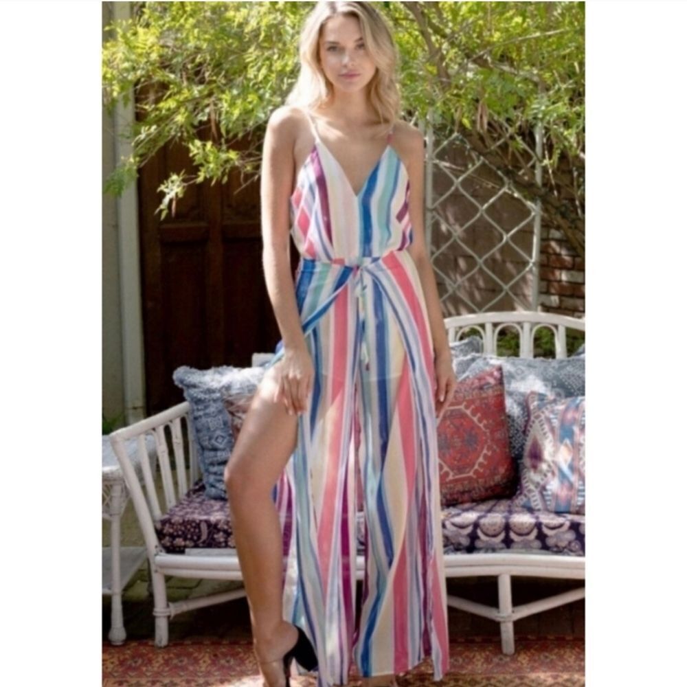 Striped Slit Leg Jumpsuit NWT Size M